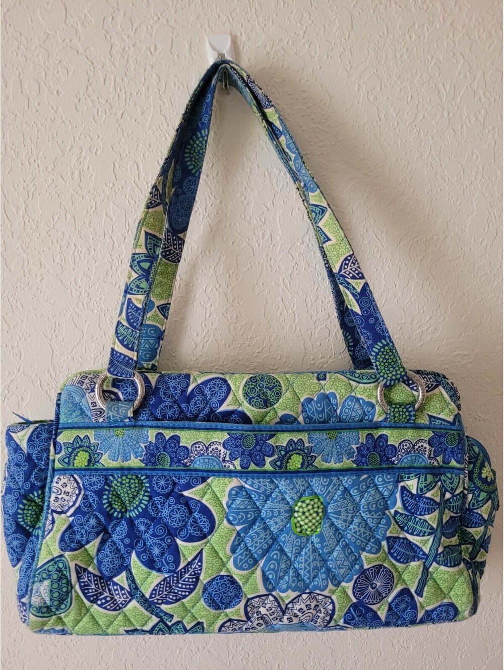 Vera Bradley Retired Doodle Daisy Whitney Blue Green Floral Shoulder  Purse